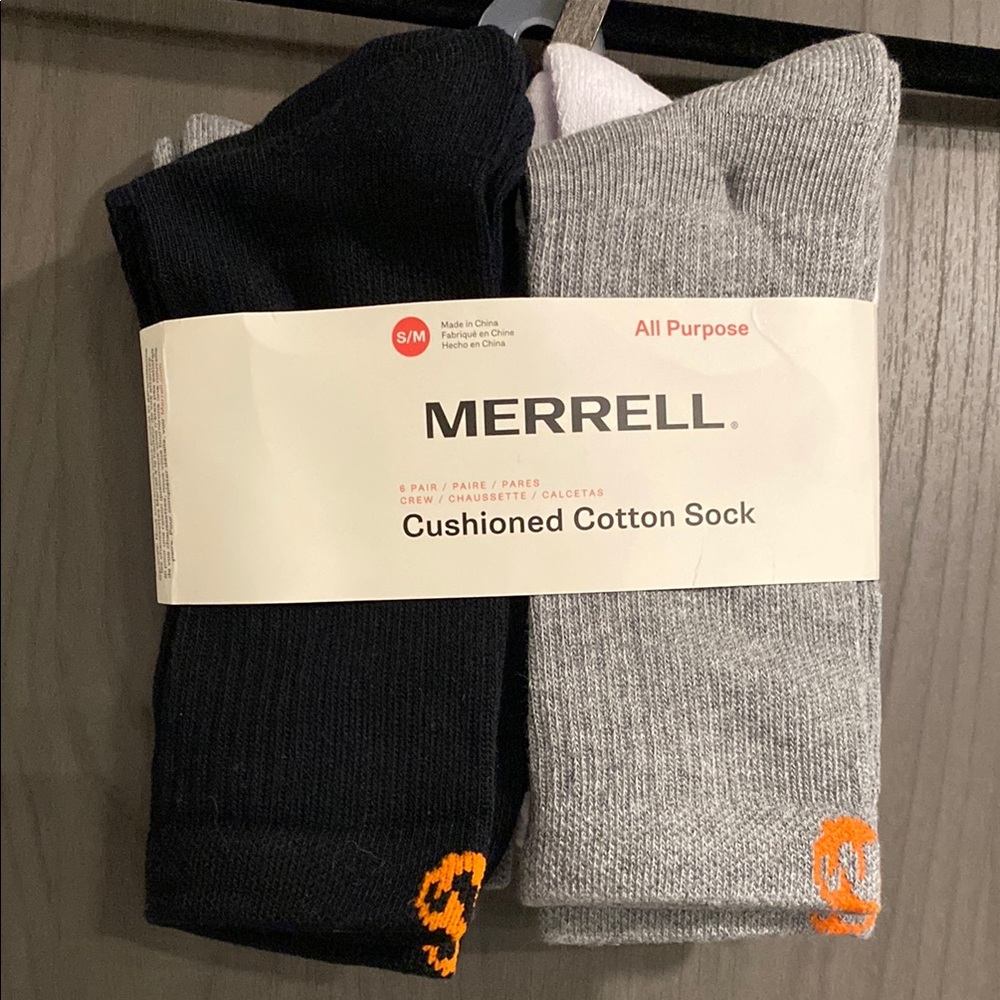 Merrell All Purpose Cushioned Socks - Black, Gray and White